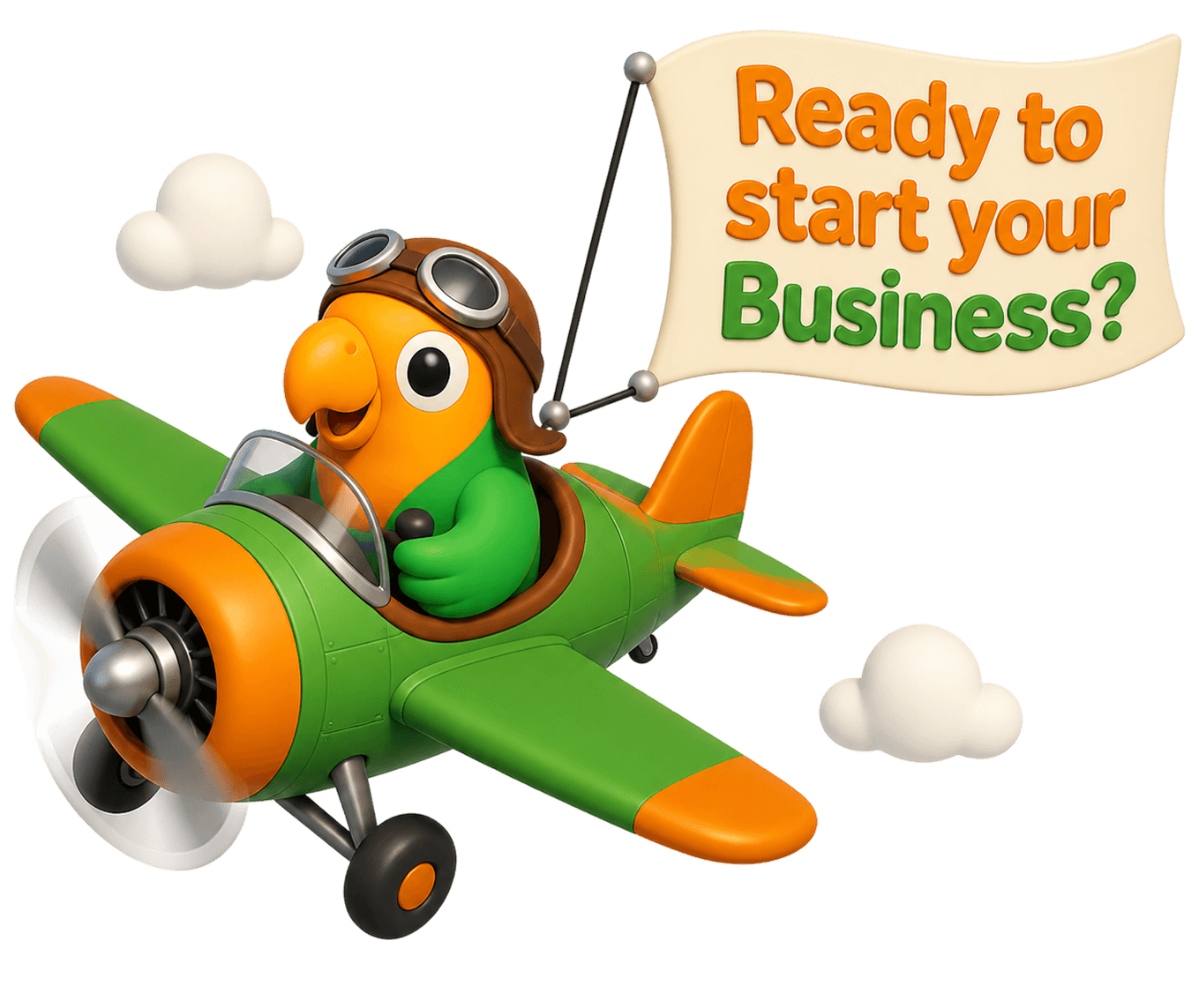 IslandHub mascot flying with a banner for new sellers