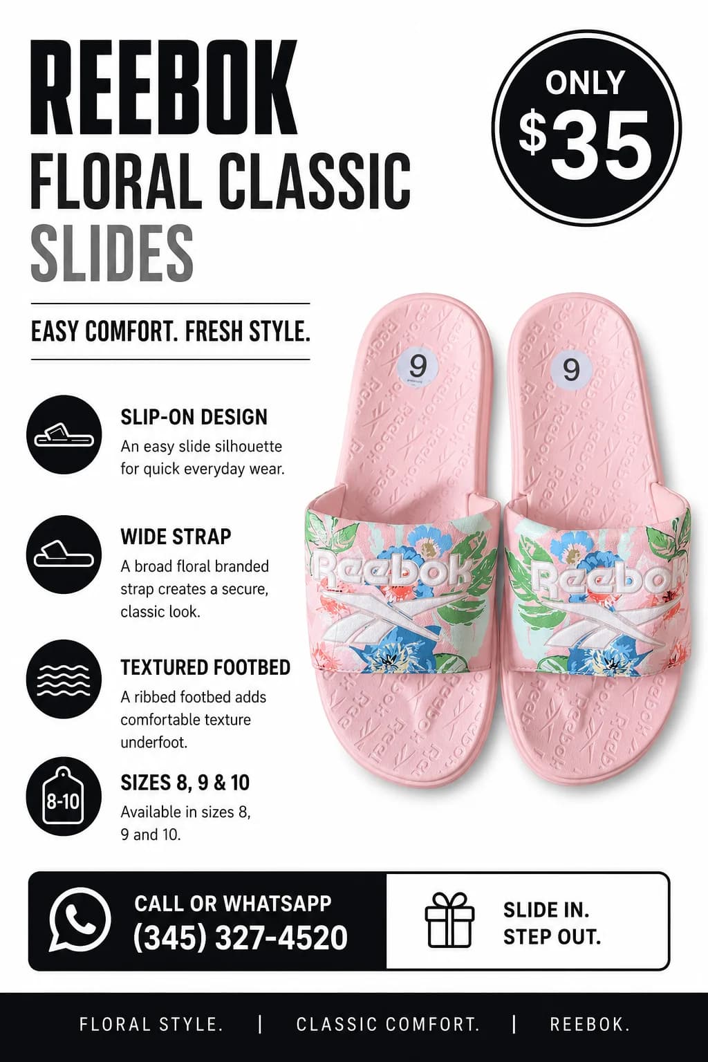 Reebok Floral Classic Slides