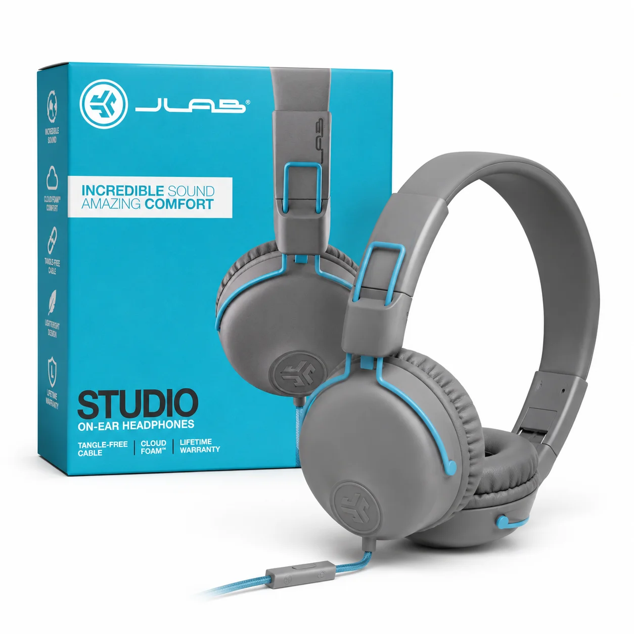 JLab Studio On-Ear Headphones – Grey/Blue
