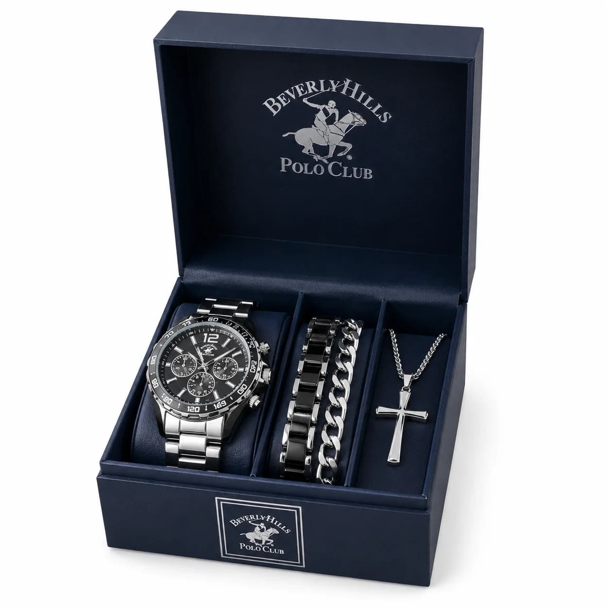 Beverly Hills Polo Club Men’s Luxury Watch, Bracelet & Necklace Gift Set