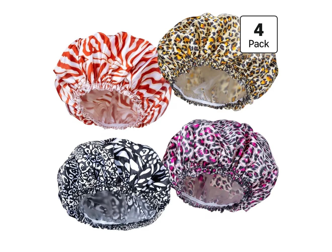 4-Piece Reusable Waterproof Shower Caps