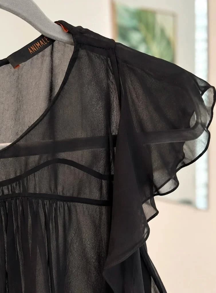 Animale Black Sheer Ruffle Blouse Size S