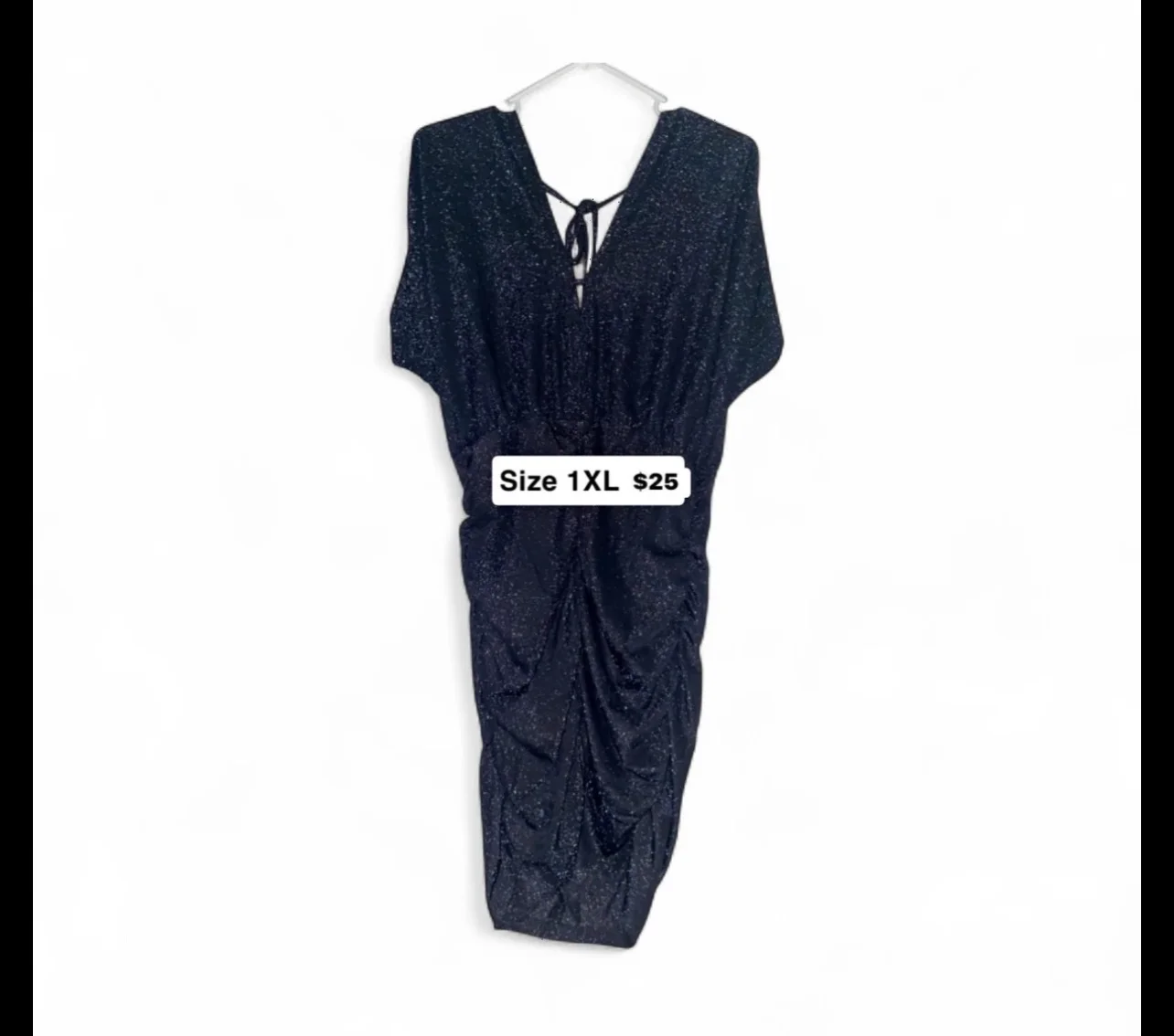 Black Glitter Ruched Bodycon Dress Size 1XL
