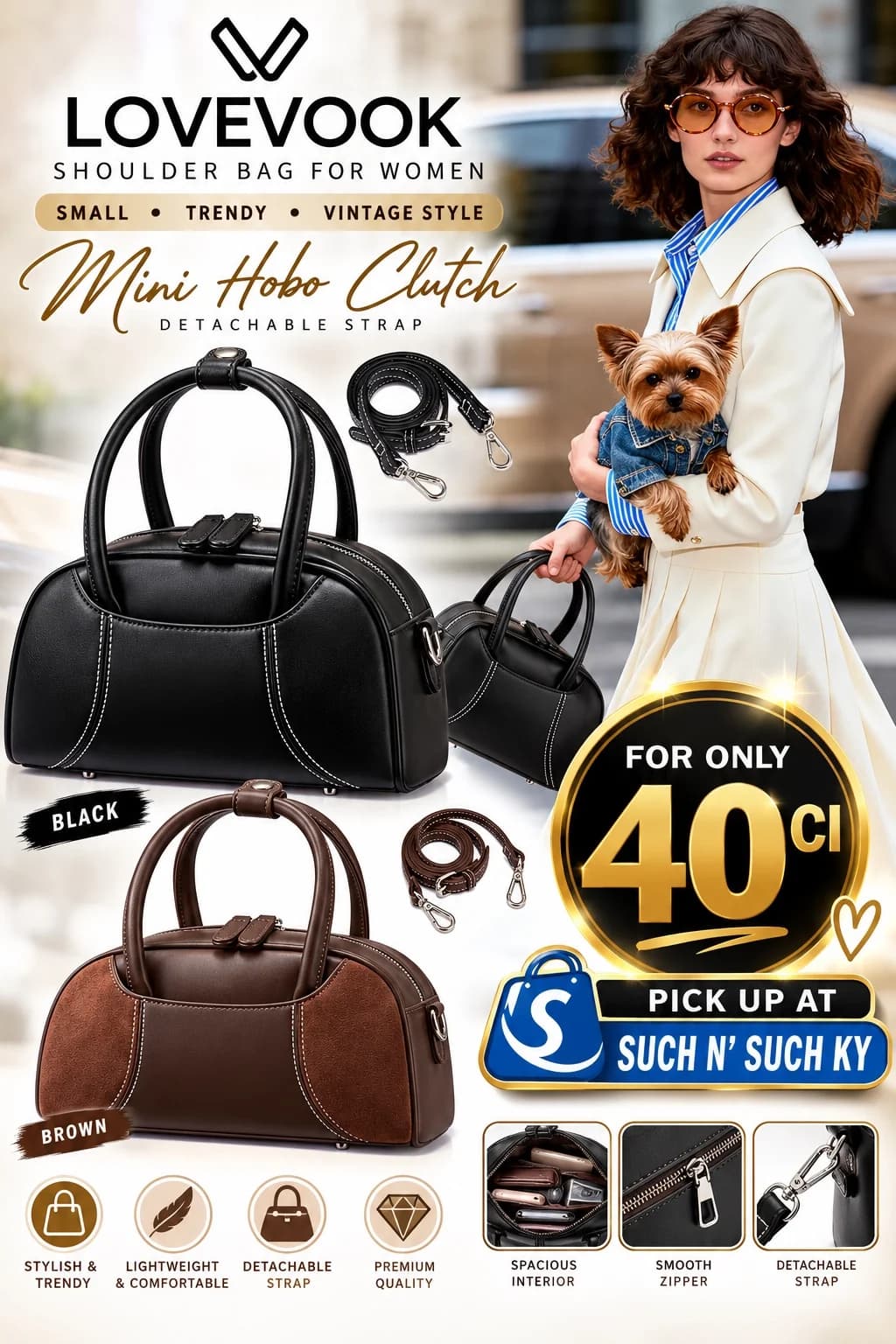 LOVEVOOK Mini Hobo Clutch Black or Brown