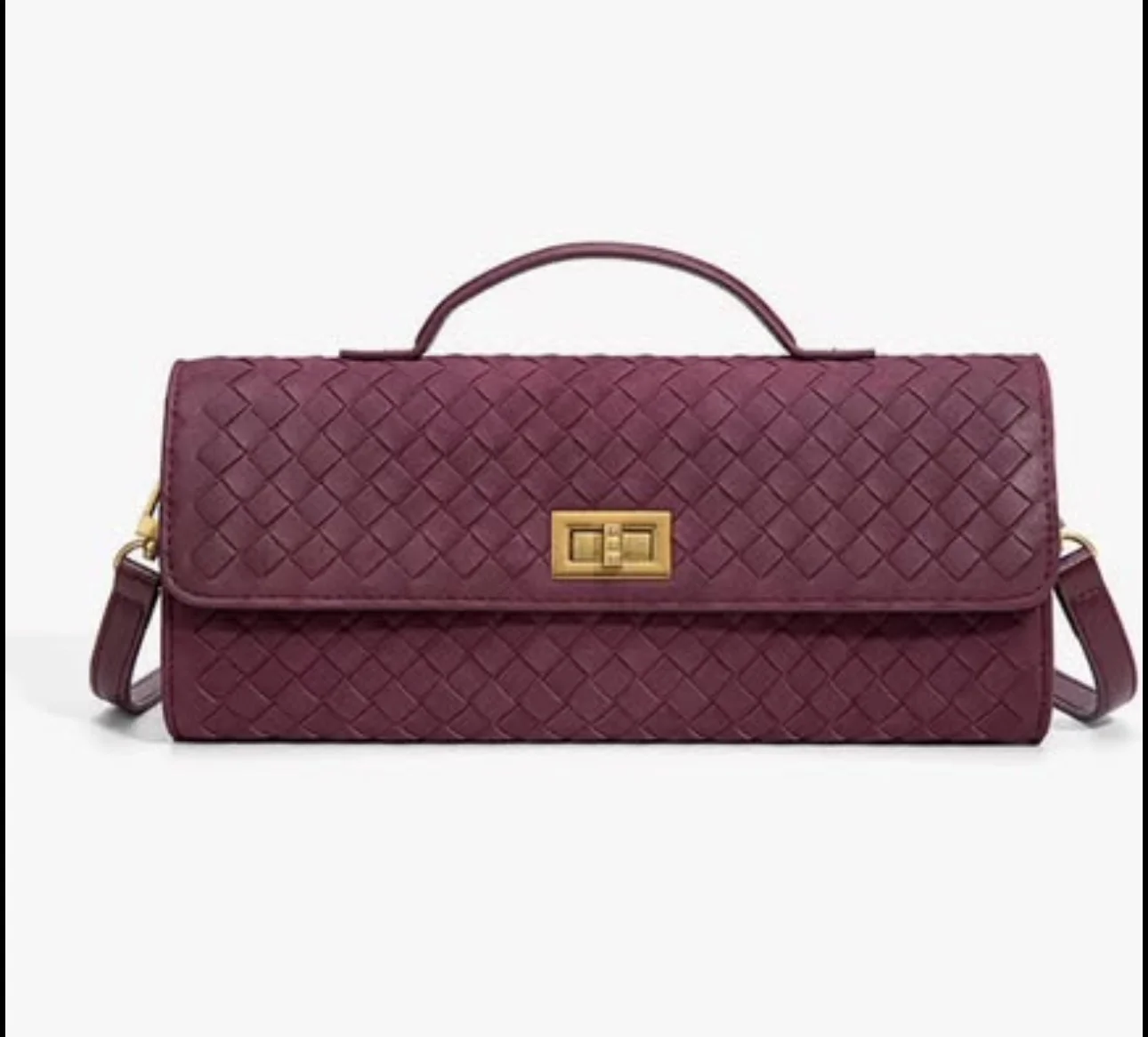 Woven Flap Shoulder Bag Burgundy or Black
