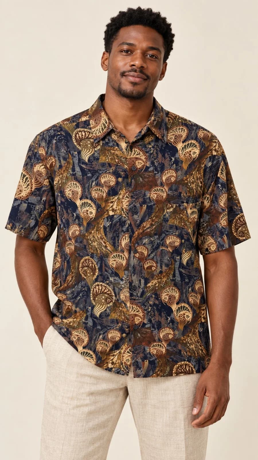 KARUBÉ | Unisex Jellyfish Print Rayon Shirt – Navy Blue