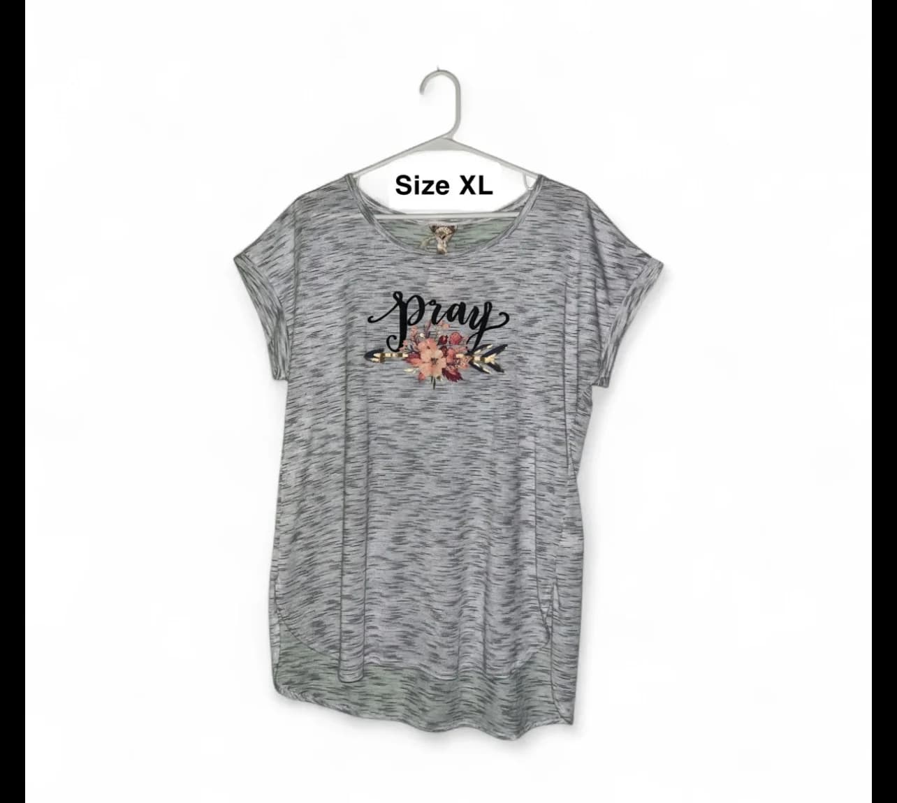 Pray Graphic Tunic Blouse Size XL Light Gray